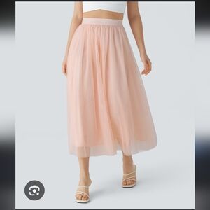 High Waisted Mesh Overlay Flowy Flare Midi Casual Skirt Sz S